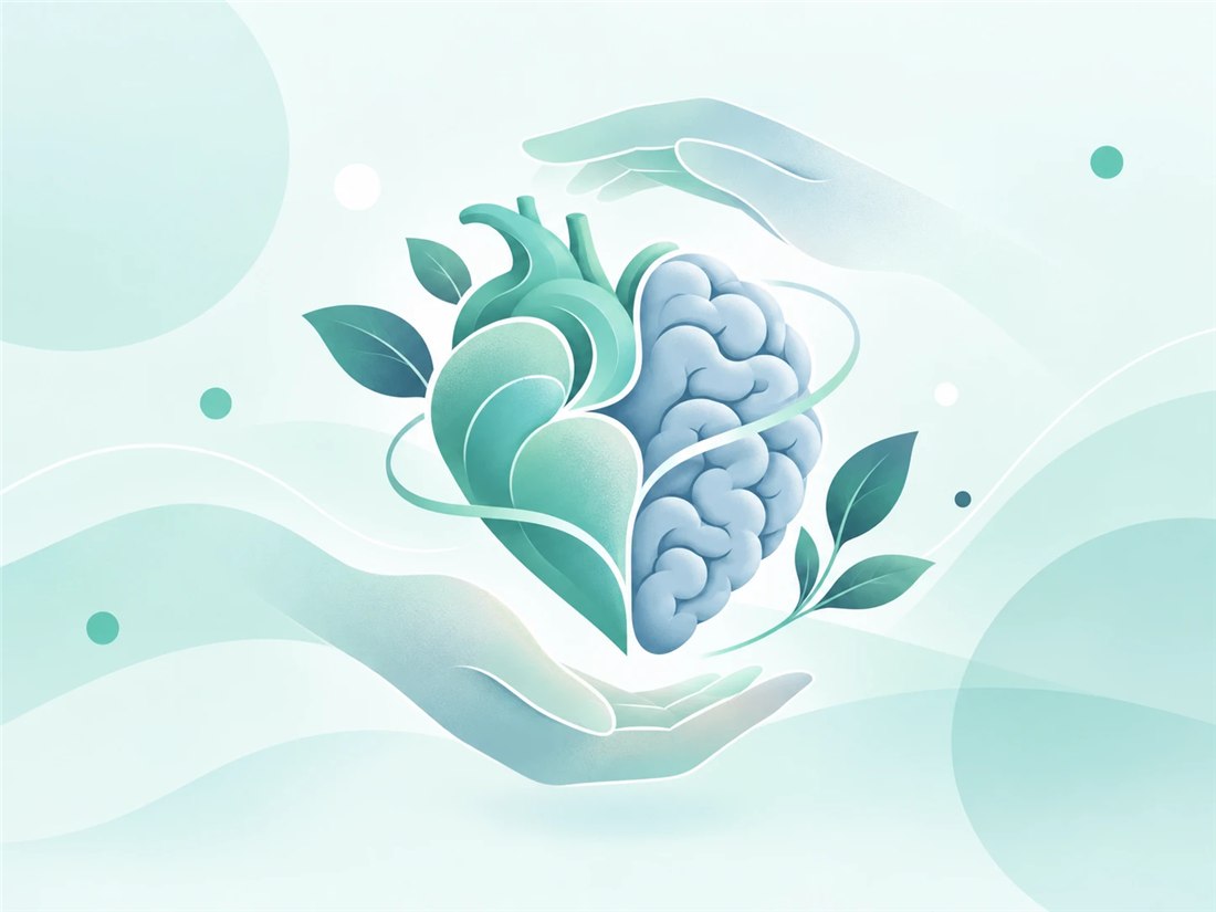 Ilustração: coração e cérebro — Saúde Mental